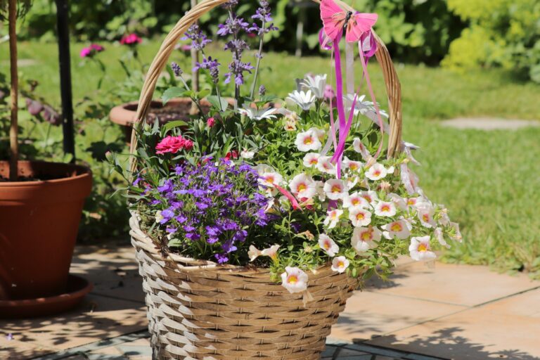 basket full of assorted flowers